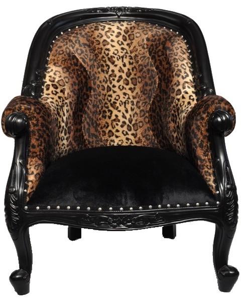 Casa Padrino Baroque Luxury Arm Chair Bergere Leopard Black