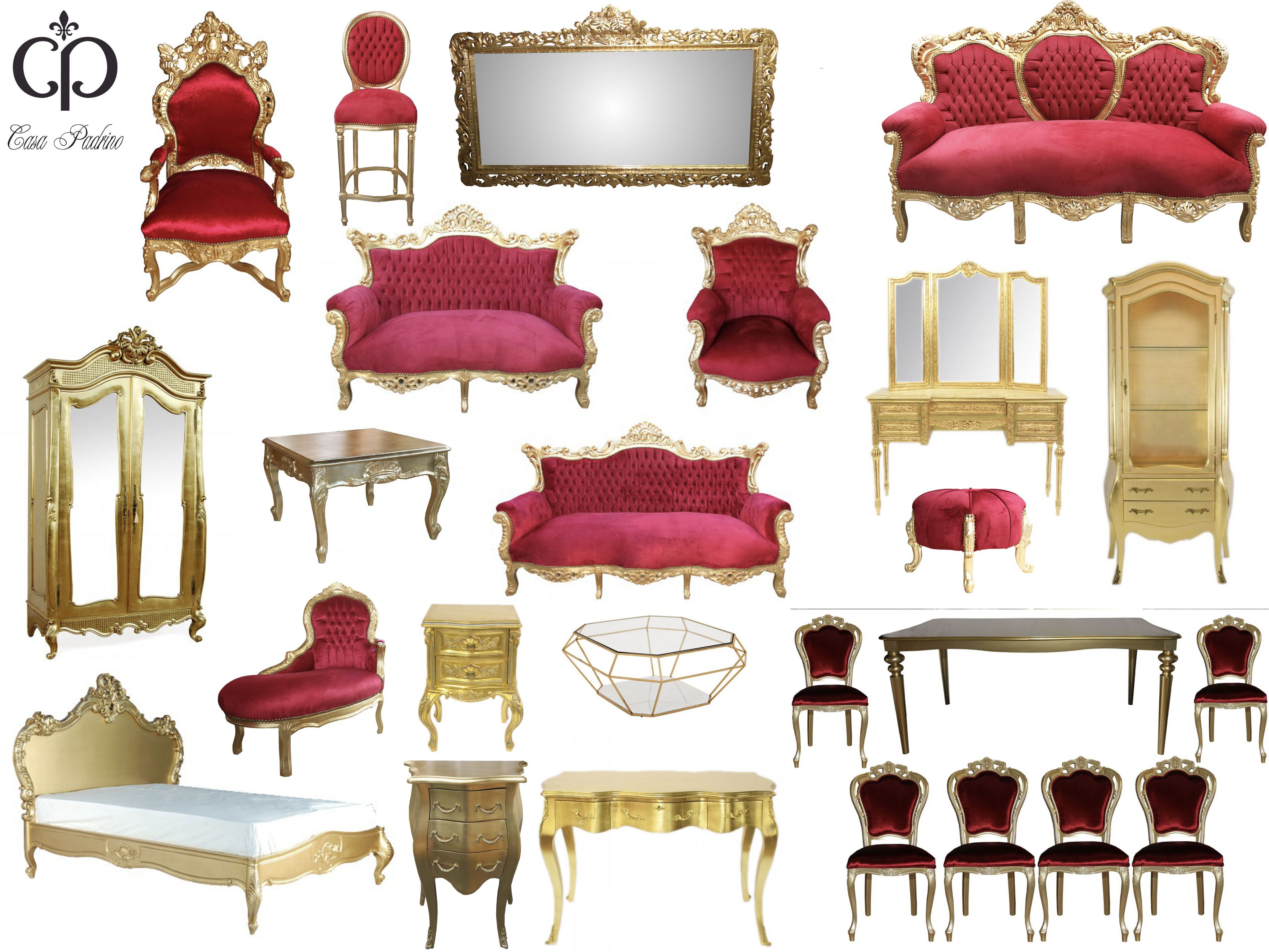 bordeaux, gold, barock, möbel, kollektion, möbel set, sofa set, sessel, spiegel, prunkvoll, imperialistisch