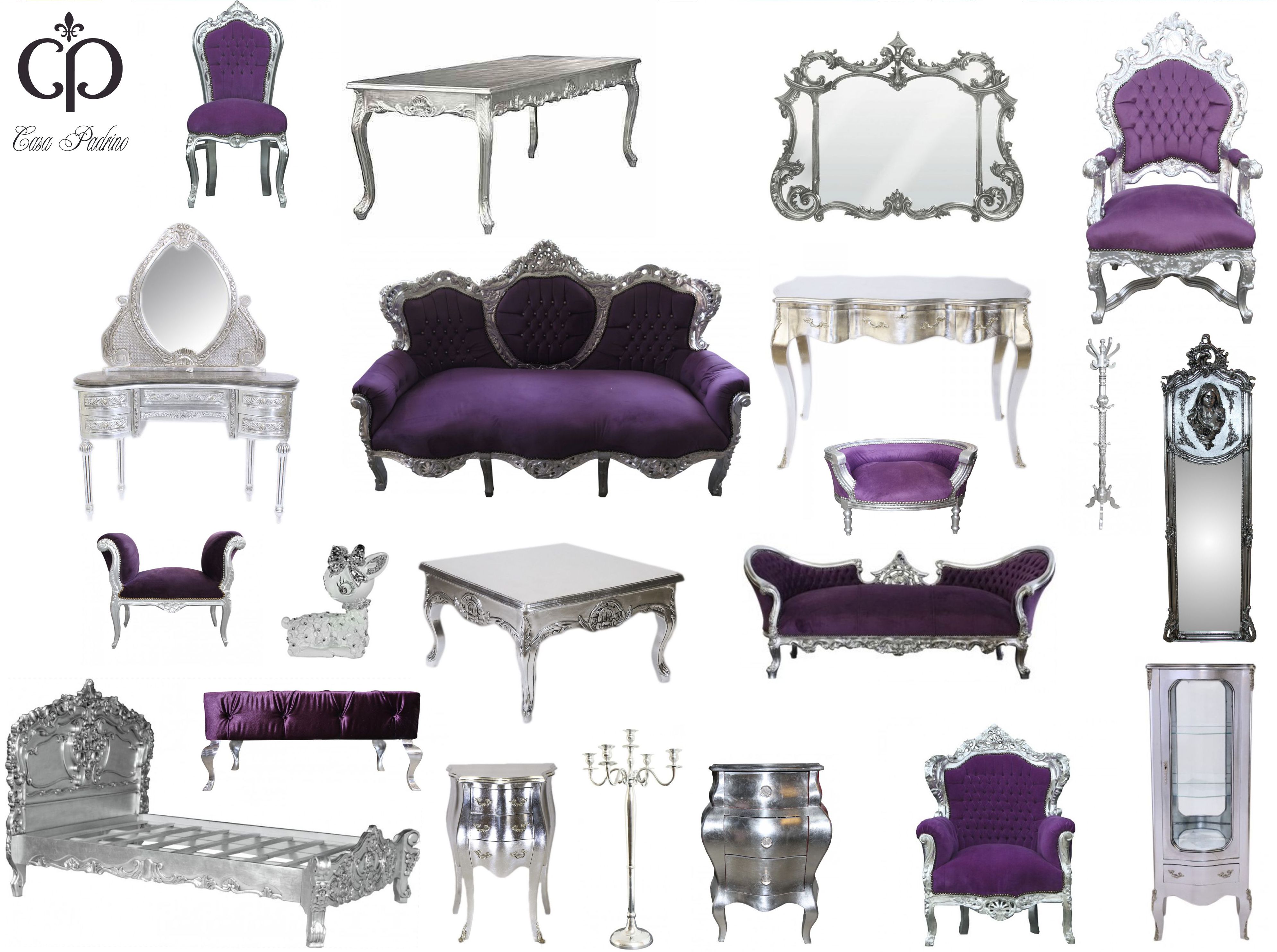 Casa Padrino, lila, silber, Kollektion, Barock Möbel, Luxus Designer Möbel