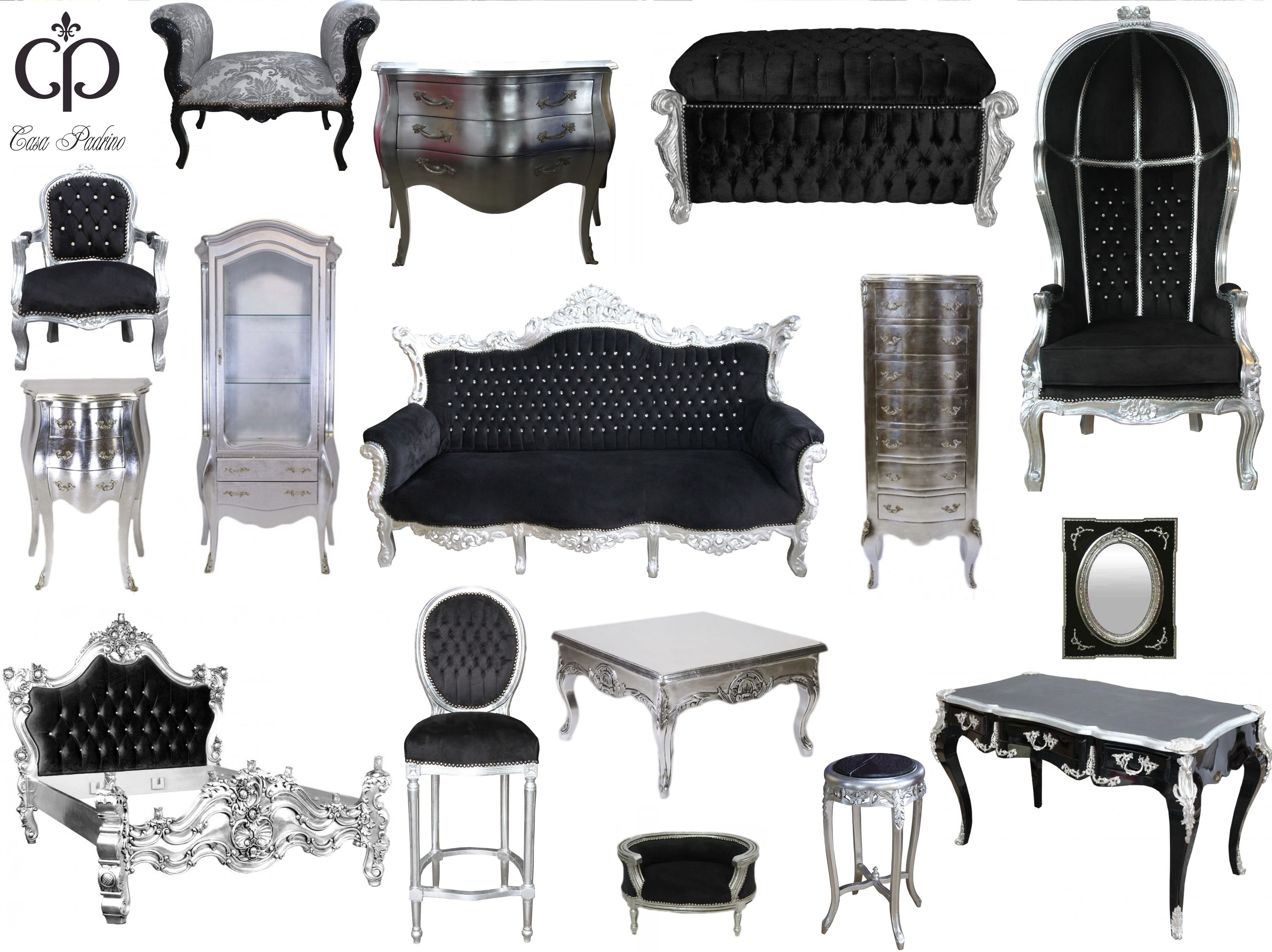 casa padrino, barockmöbel. luxus designer möbel, schwarz silber, kommode